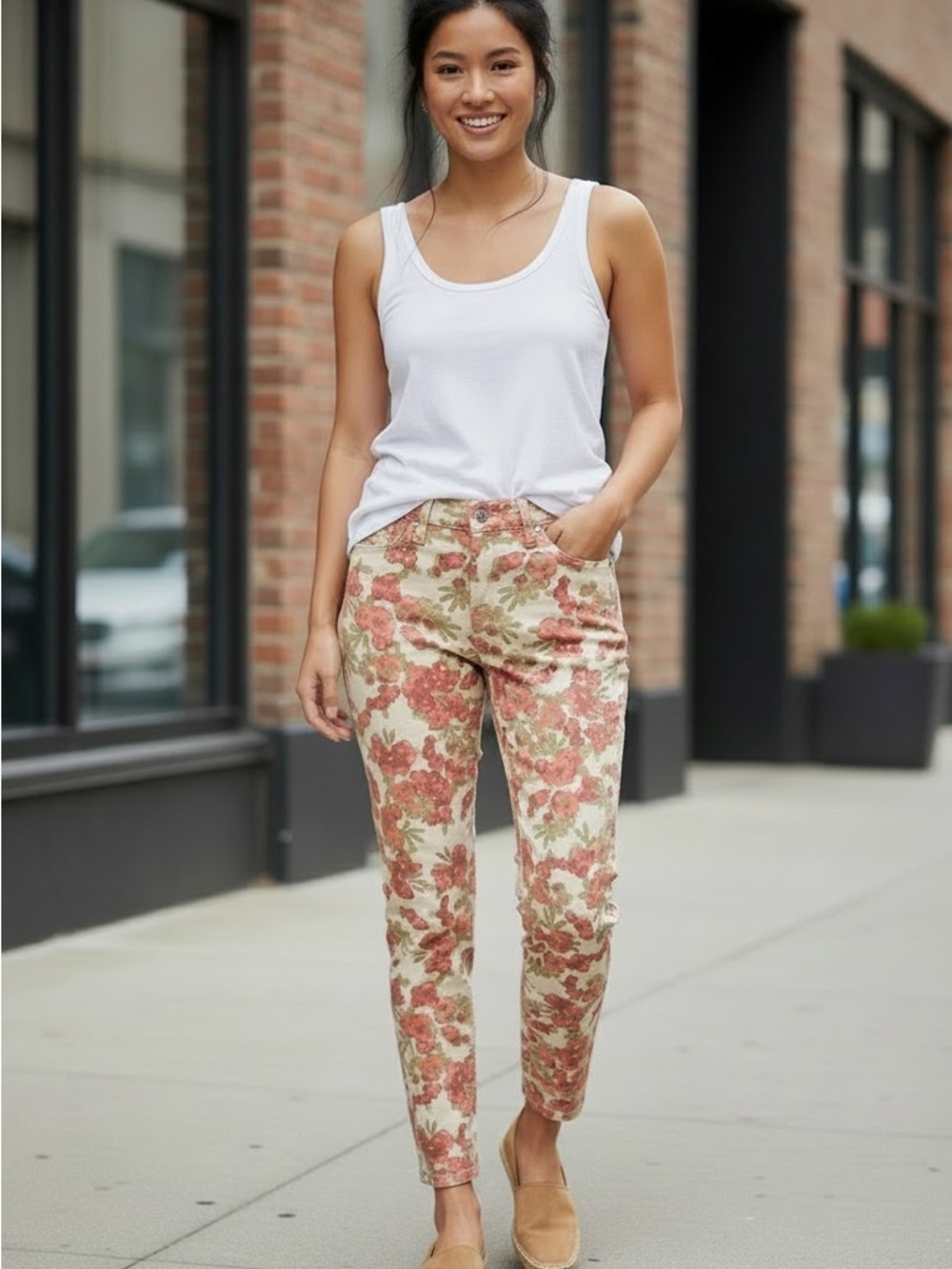 NWT Paige Skyline Floral Straight Leg Ankle Jeans
